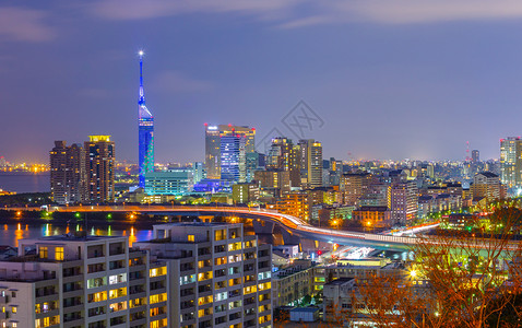 亚洲天际线日本富冈市夜景高清图片