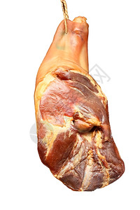 生熟食晒干全烟熏猪肉火腿孤立在白色上图片