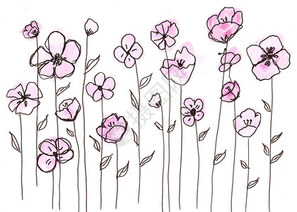 粉红色花朵卡片植物涂鸦背景图片