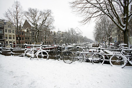 阿姆斯特丹的冬季美景背景图片