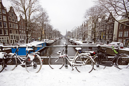 阿姆斯特丹的冬季美景背景图片