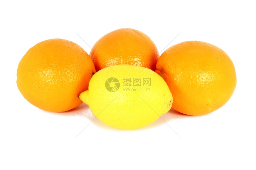柑橘素食主义者白上孤立的柠檬和橙色颜图片