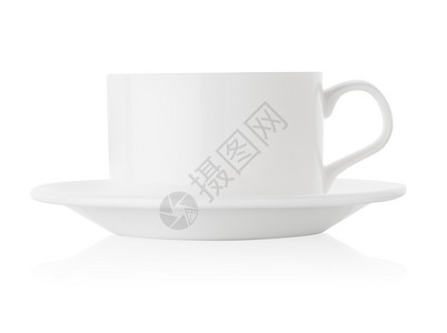 在白色背景上隔离的宽白陶瓷杯和茶盘宽白瓷杯和锅餐具单身的咖啡店图片