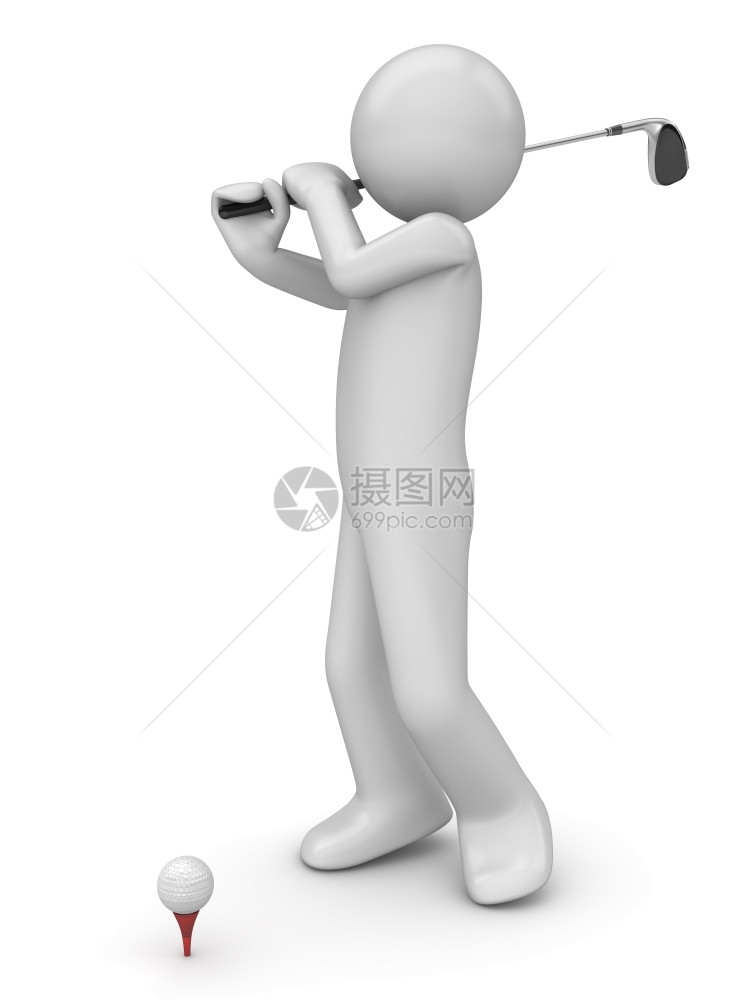 戳运动的白色Golfman与高尔夫球杆3d孤立人物运动系列图片