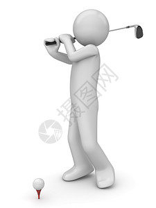 戳运动的白色Golfman与高尔夫球杆3d孤立人物运动系列图片