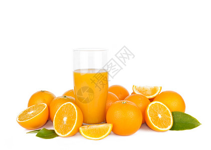 甜的白底水果中有新鲜的橙汁玻璃健康图片