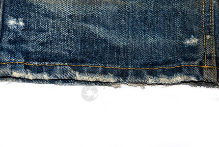砖腿蓝色牛仔裤织布的边缘白色背景有边缘颜图片