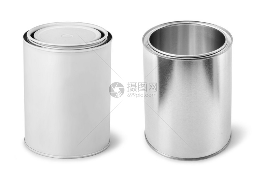帽包装画空白油漆罐头将金属假冒的罐头隔离在白色漆罐头上图片