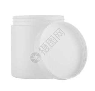 白色圆罐或盖子打开的盒与白色背景隔离圆罐或盖子打开的盒白色桶图片