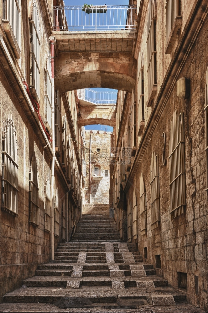 以色列耶路撒冷老城街的旧口晴天人们路面图片