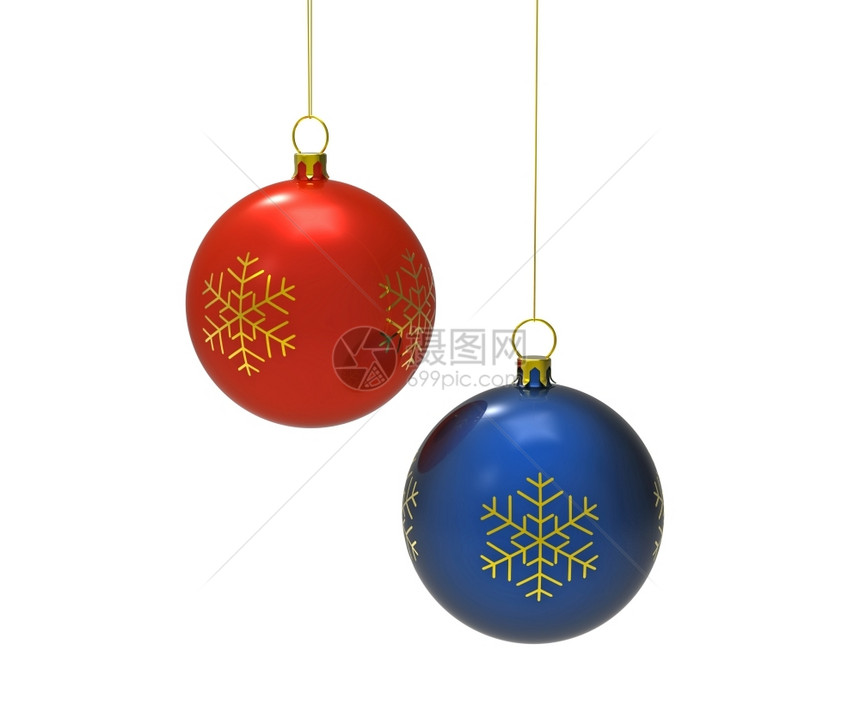 假期使成为白3D化石上隔离的红和蓝色圣诞球树图片
