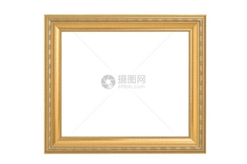 金的古董框在白背景与剪切路径A隔离框架艺术图片