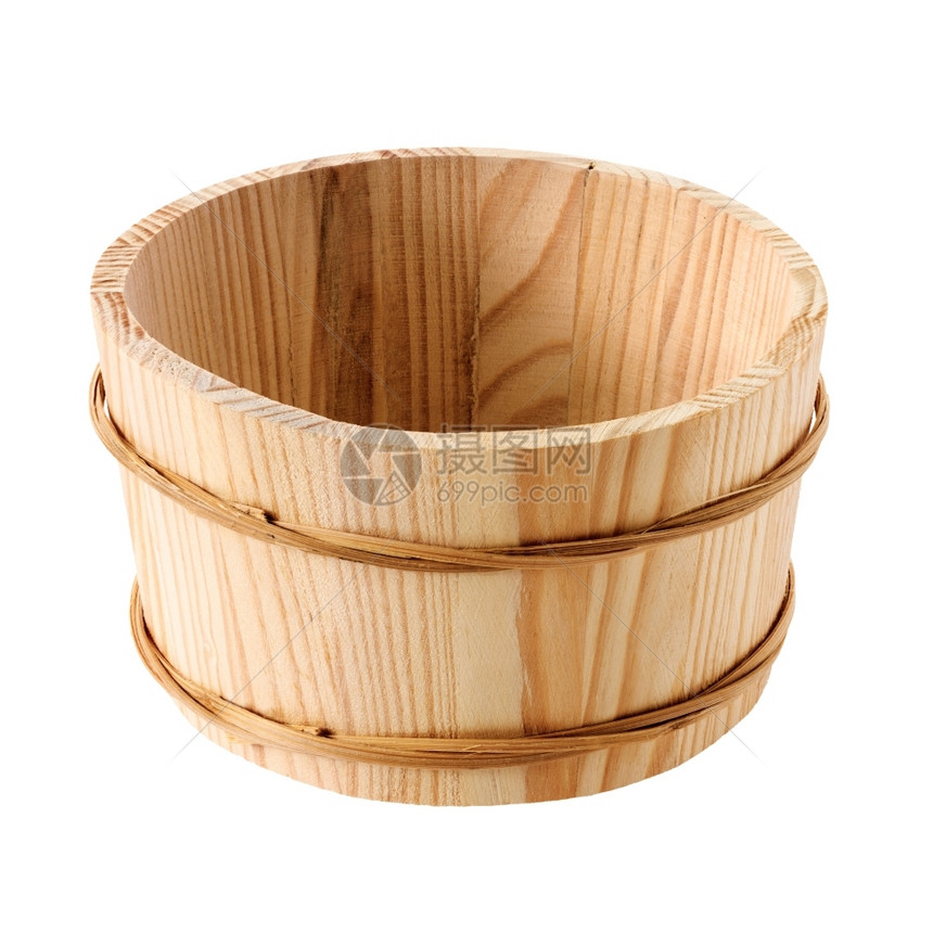 木头用具白底被孤立的木体圆形浴缸增值税图片