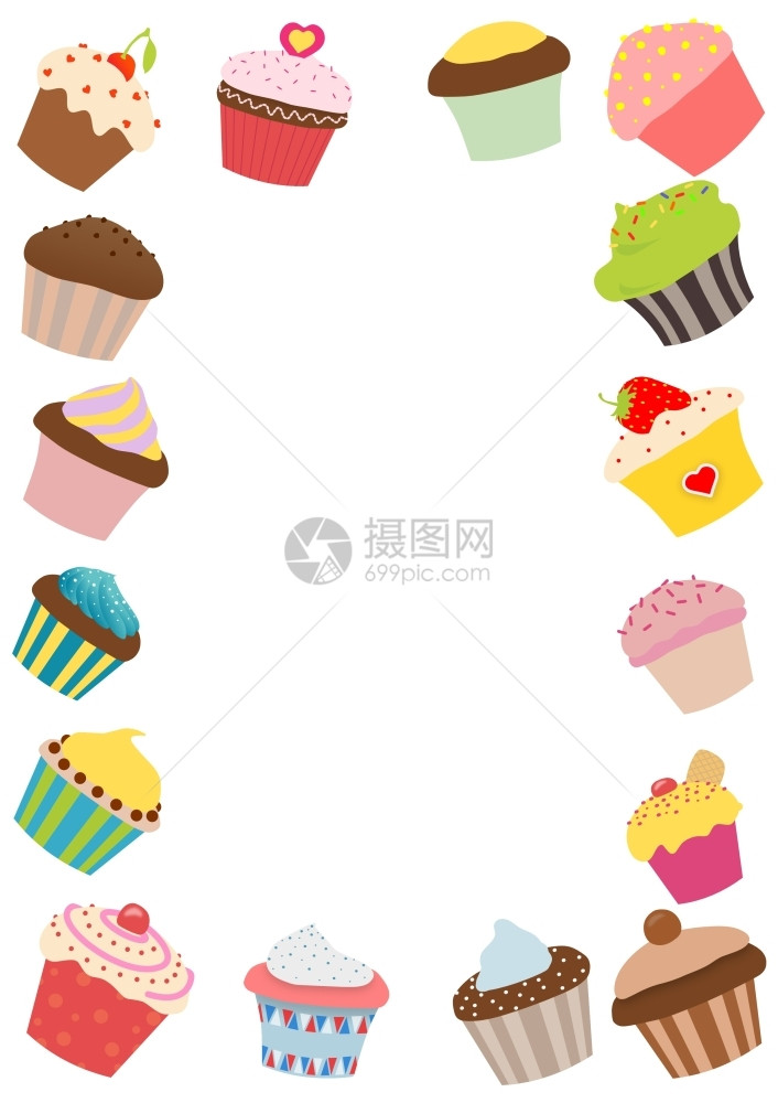 甜的对待边界由纸杯蛋糕制作的插图框架图片