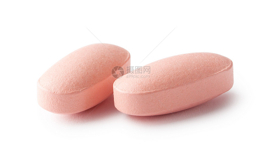 止痛药健康两颗粉红药丸白底孤立在图片