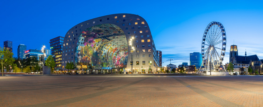 旅行建筑物现代的荷兰鹿特丹2019年5月3日至9荷兰鹿特丹市Markthal夜间全景图片