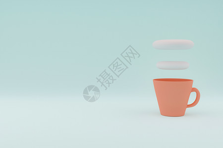 边彩杯子素材卡通风格一杯咖啡面贴蓝色背景3D翻譯一种粉色的彩设计图片