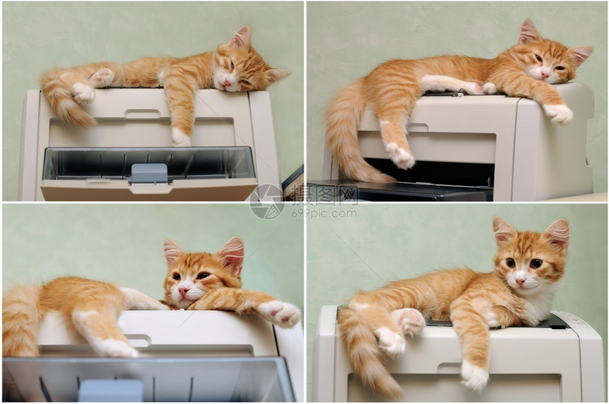 趴在打印机上睡着的猫咪图片