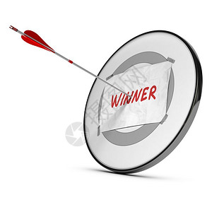 一种运气概念的目标中心有一箭以单词赢家手写白底赢得胜利挑战概念图片