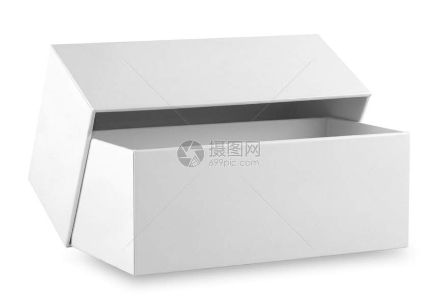 包打开带有盖子的白色纸板箱在背景上隔离打开带有盖子的白色纸板箱标签三维图片