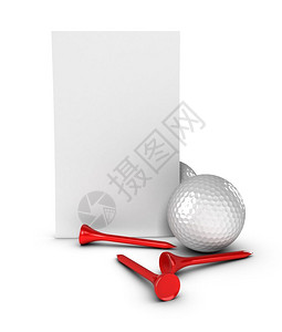 横跨xhite背景的高尔夫球和红铁以及用于通信或广告的高尔夫垂直名片希特木板超过背景图片