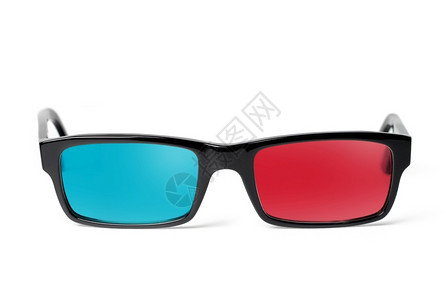 眼睛蓝色的立体3D眼镜前面隔离在白色背景3D眼镜前面图片