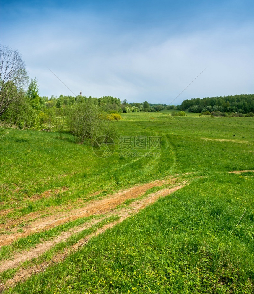 森林乡村的蓝色俄罗斯伊凡诺沃州圣迈克尔村附近美丽的春天风景位于俄罗斯伊万诺沃州圣迈克尔村附近图片