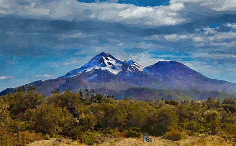 加利福尼亚风景绘画风格的雪山插画