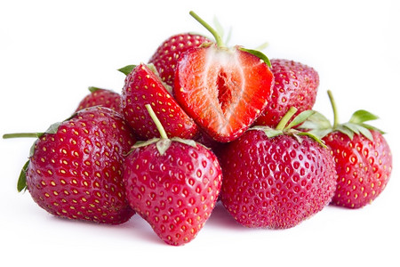 在工作室拍摄的白色背景草莓自然水果红色的图片