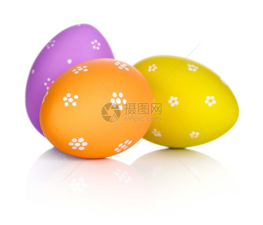 橙象征紫色白背景孤立的复活节鸡蛋图片