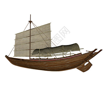 居住地白底三维分离的Sampan船绳索插图插画