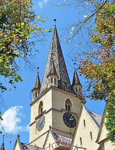 塔罗马尼亚Sibiu市路德福音堂建筑哥特历史图片
