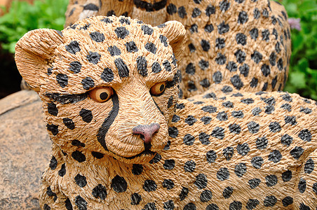 猫野生动物婴儿豹花园里的雕像捕食者图片