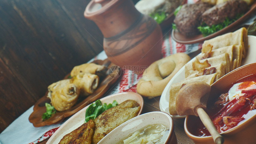 什锦的乌克兰菜各种传统盘顶端风景新鲜的传统图片