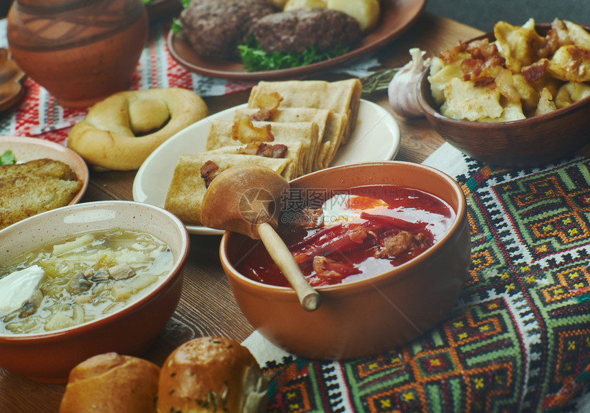 放乌克兰菜各种传统盘顶端风景纳雷斯基一顿饭图片