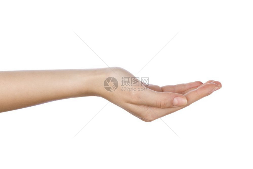 白孤立背景的手与相握妇女臂人类图片