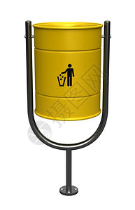 黄色的渲染户外3d由白色背景隔离的黄垃圾桶转化成图片