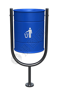 口罩回收桶浪费街道能够3d蓝色灰尘桶在白背景上分离成白色设计图片