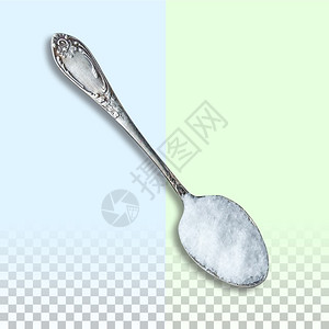 银勺子目的含白糖不锈钢季哨在透明方面被孤立白色的勺子设计图片
