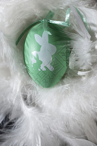 巢羽毛本底复活节受孕时的绿蛋和白鸡上兔子形状吞夏天图片
