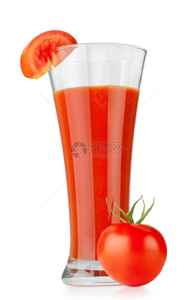 健康食物果汁一杯番茄西红柿在白色背景上被孤立图片