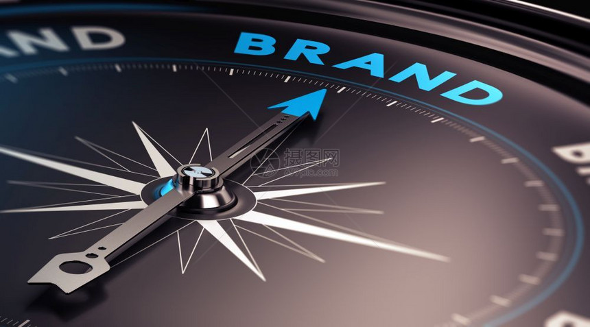 商业选择一个品牌名概念3D用针头罗盘插图指着BlueandblackTonnesBrand忠诚消费者参与这个字指点重图片