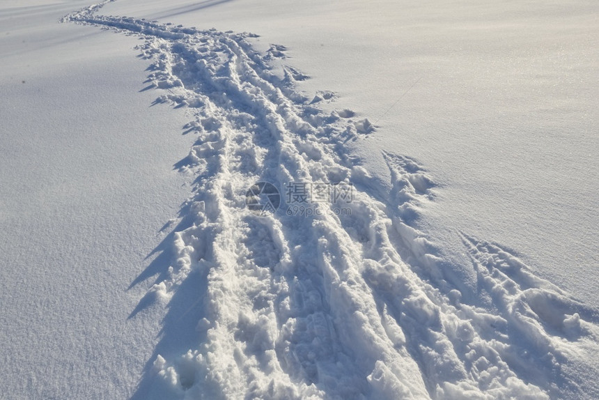 汽车穿行雪地留下的轨迹图片