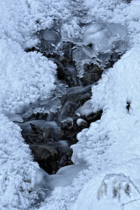 溪霜冰雪下的水流冷冻图片