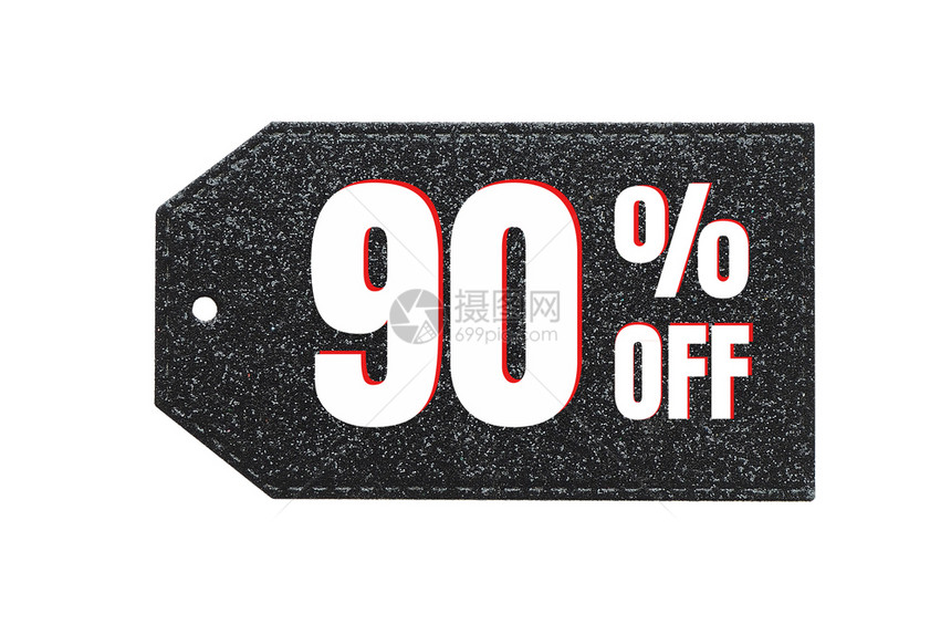销售季节折扣百分之九十的90是黑闪亮标签上用红字写成白色的图片