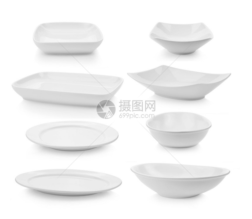 餐厅白色背景的空陶瓷碗厨房白的图片