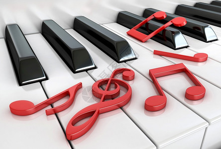 概念的合成器插图3d钢琴键和笔记的3d背景图片