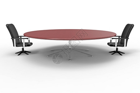 桌子会议有两张白背景三维3D投送的椅子办公室圆圈图片