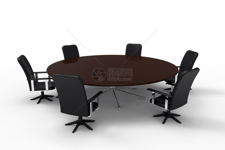 会议桌有6张白背景3D投影的六席会议桌使成为办公室黑色的图片