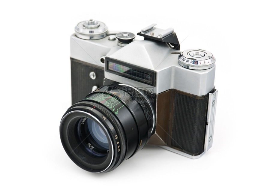 白色背景的孤立古老经典手动胶片相机过时的复古简单图片